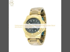 Fashionable Business Quartz Wristwatch With Golden Bezel And Arabic Numeral Dial 