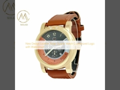 New Design Leather Strap Quartz Watch Customized Logo with Waterproof